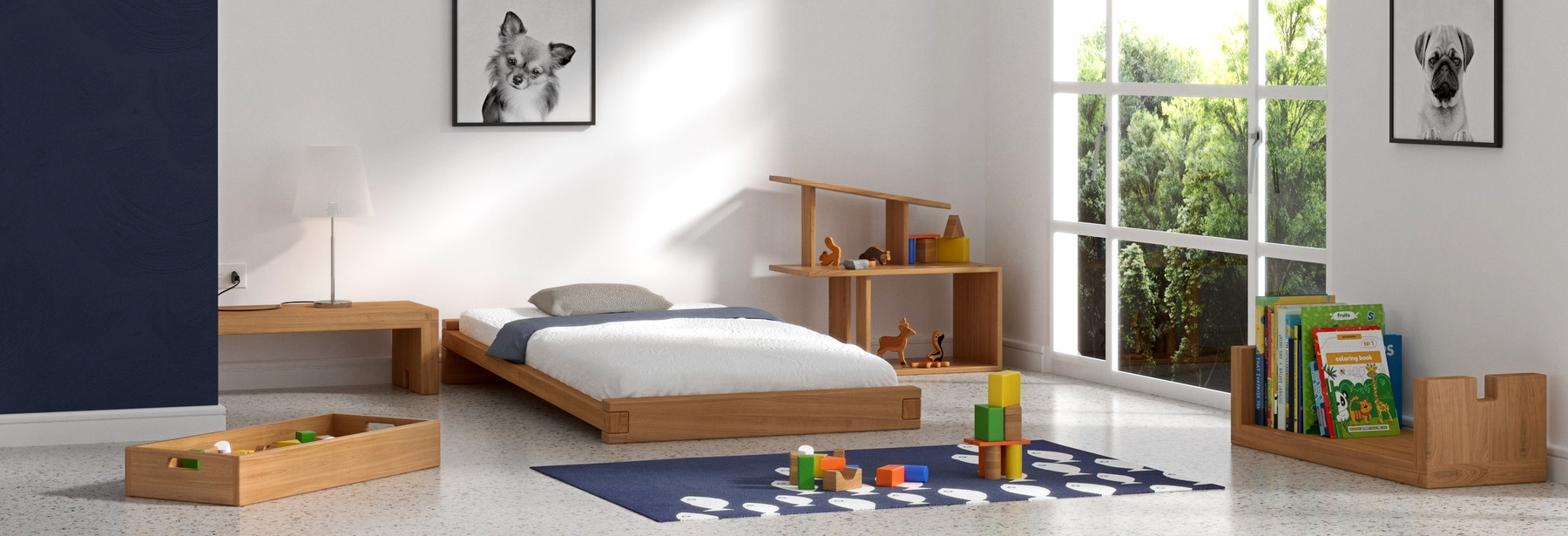 Minimalist toddler/ child bedroom with solid wood furniture