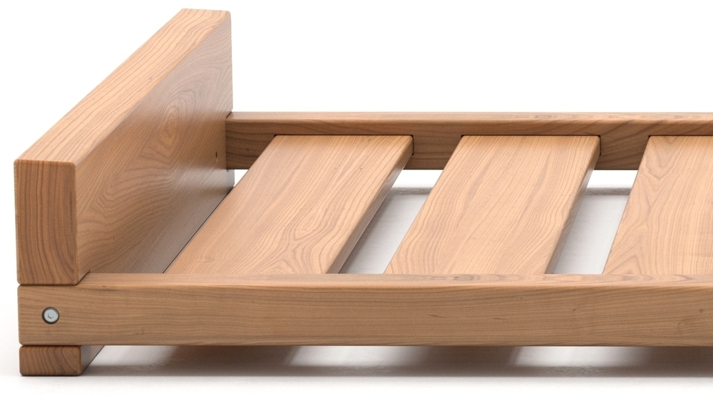 Close-up of solid wood floor/ Montessori bed